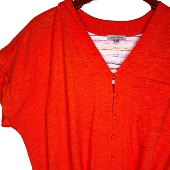 LISA TODD Drawstring Waist Cotton Dress Size Large in Bright Orange - Picture 12 of 15